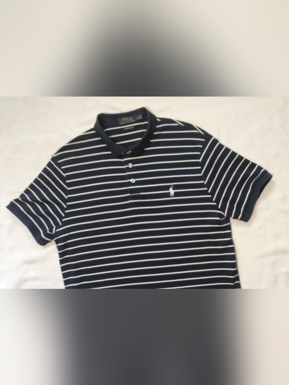 POLO RALPH LAUREN Striped Pony Embroidery Collared Sailor Shirt Sleeve Shirt -L